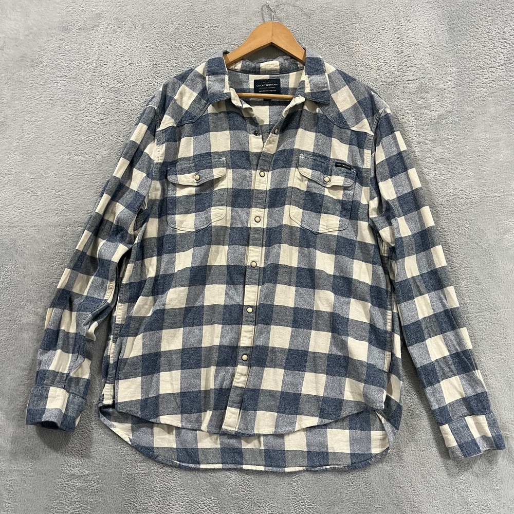 Lucky Brand Mens XL Western Snap Button Plaid Long Sleeve Shirt Casual Ranch